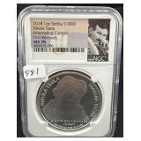 2018 1 OZ SERBIAN SILVER ROUND NIKOLA TESLA