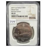 2019 1 OZ SERBIAN SILVER ROUND NIKOLA TESLA