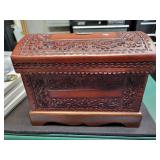 11" X 8" X 9" -  CARVED WOODEN TREASURE CHEST