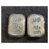 (2) LHB 1/2 OZ SILVER BLOCKS .999 FINE SILVER