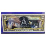 US SPACE FORCE COLORIZED $2 NOTE W/ COA