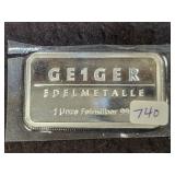 GEIGER 1 OZ SILVER BAR .999 FINE SILVER