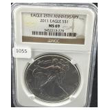 2011 SILVER EAGLE 25TH ANNI. NGC: MS69