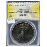 1987-S SILVER EAGLE ANACS: MS68