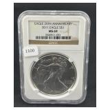 2011 SILVER EAGLE 25TH ANNI. NGC: MS69