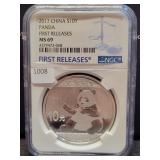 2017 CHINA SILVER PANDA FIRST RELEASE NGC: MS69