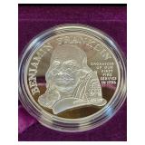BEN FRANKLIN FIREFIGHTERS PROOF SILVER MEDAL