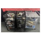 (3) SMALL ROLLING CARTS WITH OFFICE SUPPLIES
