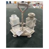 CRYSTAL SALT AND PEPPER W/STAND - MISSING 1 LID
