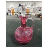 FENTON CRANBERRY GLASS CRUET W/STOPPER