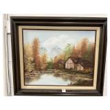 BARN BESIDE THE POND OIL ON CONVASE BY SHARYN -