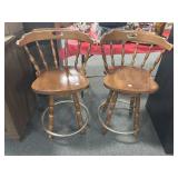 (2) MAPLE BAR STOOLS W/METAL FOOT RAIL - C. 1970'S