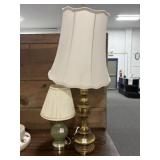 2 LAMPS WITH SHADES:  BRASS TABLE LAMP AND
