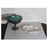 Indian Glass Compote and Fire King Platter