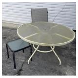 48 IN GLASS TOP TABLE W/CHAIR & TABLE