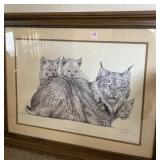 LYNX MOTHER & KITTENS PRINT BY GUY COHELEACH