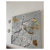 2 BUTTERFLY DESIGN WALL ART & SMALL MIRROR