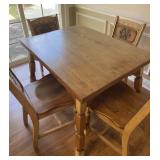 MIXED WOOD KITCHEN TABLE W/4 CHAIRS W/CARVED BACKS