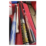(3) ALUMINUM BATS, (1) SM WOODEN BAT