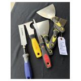 (3) PUTTY KNIVES, (2) SHEET ROCK SAWS, SCRAPER