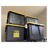 (4) BLACK TOTES W/ YELLOW LIDS
