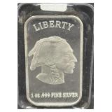 LIBERTY 1 OZ SILVER INGOT - .999 FINE SILVER