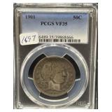 1901 BARBER HALF DOLLAR - PCGS GRADED: VF35