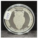 2021 OWLS - GREAT HORNED OWL - 1 OZ SILVER ROUND -