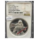 STAR WARS - 2017 - 2 OZ SILVER - 'DARTH VADER' -