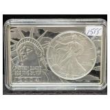 2004 - 2 TROY OZ SILVER BAR W/ INSET SILVER EAGLE