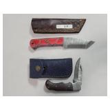 2 DAMASCUS BLADE KNIVES - ONE FOLDING AND ONE