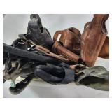 BOX OF ASSORT LEATHER AND NYLON HOLSTERS