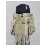 3 PAIR LEATHER HEAVY DUTY GLOVES AND 1 KNIT CAP
