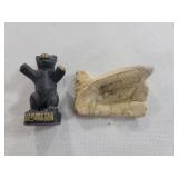 STONE FISH CARVING AND CAST IRON BERLIN BEAR