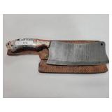 CLEAVER WITH DEMASCUS BLADE AND LEATHER SHEATH
