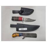 2 KNIVES WITH DAMASCUS BLADES