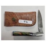 DAMASCUS BLADE FOLDING KNIFE WITH SHEATH