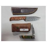 2 KNIVES WITH DAMASCUS BLADES - ONE IS FOLDING