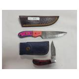 2 DAMSCUS BLADE KNIVES - ONE IS A FOLDING KNIFE