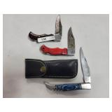 3 FOLDING POCKET KNIVES - 2 ARE DAMASCUS BLADES