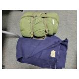 U.S. ARMY SLEEPING BAG AND 1954 NAVY BLUE WOOL