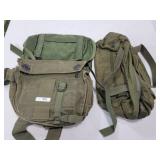 2 OD GREEN GAS MASK BAGS AND 1 MECHANICS