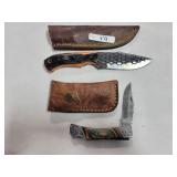 2 KNIVES - FOLDING DAMASCUS BLADE - ONE FILE BLADE