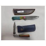 2 KNIVES WITH DAMASCUS BLADES - ONE FOLDING KNIFE