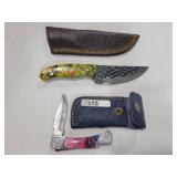 2 KNIVES - ONE DAMASCUS BLADE FOLDING AND ONE FILE