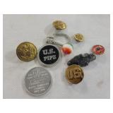 BAG OF ASSORTED PINBACKS AND BUTTONS