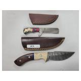 2 KNIVES WITH DAMASCUS BLADES