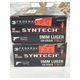 100 ROUNDS FEDERAL SYNTECH 9MM LUGER AMMO