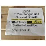 [512LFT] 8' PINE TONGUE AND GROOVED BOARDS