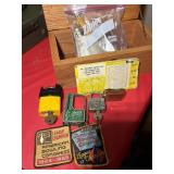 WOODEN BOX CONTAINING ANTIQUE ITEMS SUCH AS....